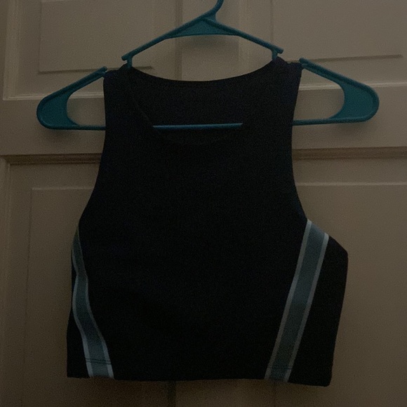 Joy Lab Navy Blue Racer Stripe Full Coverage Back Cut Out Sports Bra - Picture 4 of 4